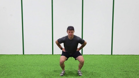 Squat hold for 5 seconds and jump