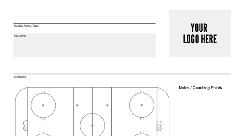 Custom hockey practice sheet with your team's logo