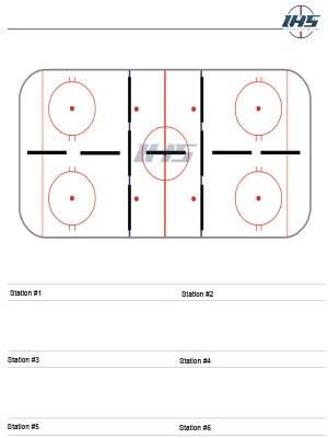 Ice hockey drill sheet with six stations to download and print