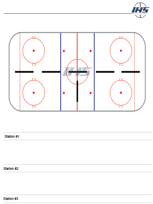 Ice Hockey Drill Sheet with Three Stations, One is Full Length