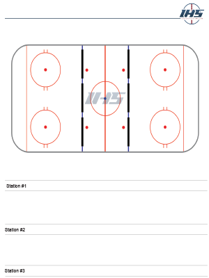 Ice hockey drills sheet with three stations to download and print